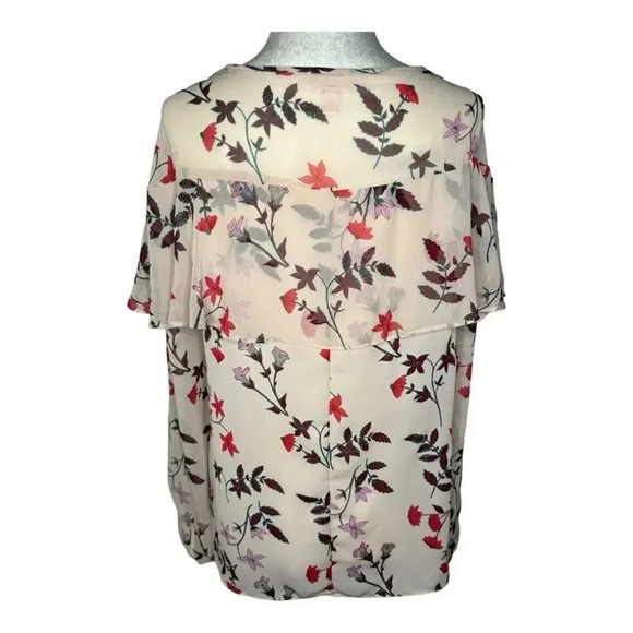 Lauren Conrad Women's Small Long Sleeve Floral Blouse Cream And Red - Picture 3 of 8